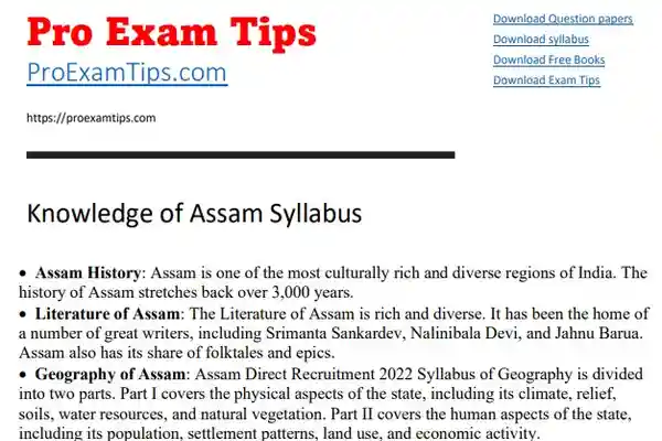 Assam Direct Recruitment 2022 Syllabus